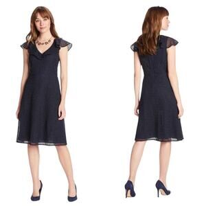 Draper James Blue Dress Heart Lace Flounce Shoulder Ruffle A-Line Knee Length 2